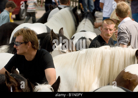 Horse dealers at Appleby horse Fair with horses to sell Stock Photo