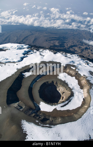 Aerial view of Kilimanjaro 19335 ft  / 5895 m, Crater floor with ash cone and pit, view from south to north, Tanzania Stock Photo