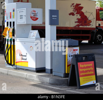 Unleaded petrol and diesel fuel pumps out of use unavailable at a Shell filling station Stock Photo