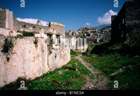 March 26, 2006 - Ruins of Kayaköy ghost town (the Greek name is Levissi) near the Turkish town of Fethiye. Stock Photo