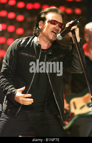 U2 rock group with lead singer Bono in 2005 Stock Photo