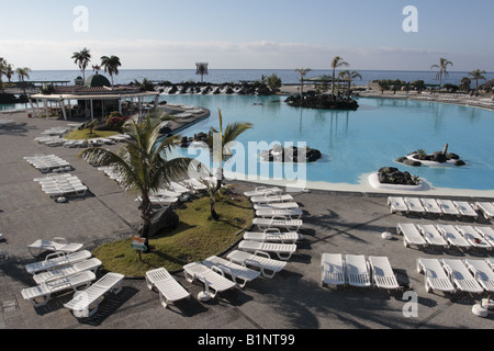 Early morning at the swimming pool at the Cesar Manrique park in Santa Cruz Tenerife Canary Islands Spain Stock Photo