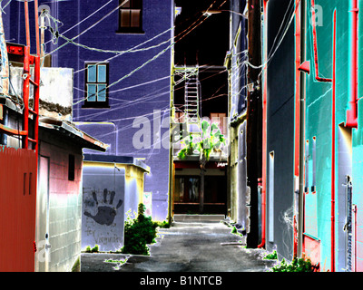 black hand painted on deserted alley wall Stock Photo