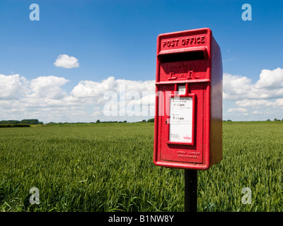 Rural red post box beside a crop field in summer England UK Stock Photo
