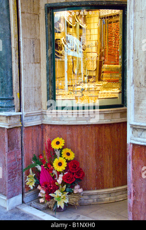 A flower arangement at the entrance to a jewellry store in the Khan El Khalili market in Cairo Egypt