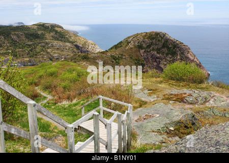 Hiking trail to North Head along Atlantic coast on Signal Hill in St John's Newfoundland Stock Photo