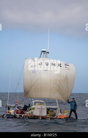 Algalita Junk raft sails from Long Beach to Hawaii to bring attention to the plastic debris situation in the North Pacific Gyre Stock Photo