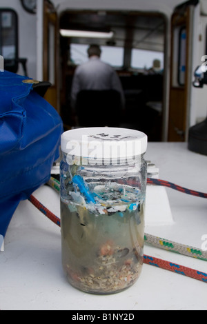 Algalita Junk raft sails from Long Beach to Hawaii to bring attention to the plastic debris situation in the North Pacific Gyre Stock Photo