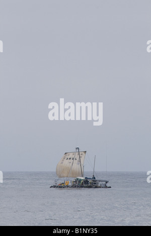 Algalita Junk raft sails from Long Beach to Hawaii to bring attention to the plastic debris situation in the North Pacific Gyre Stock Photo