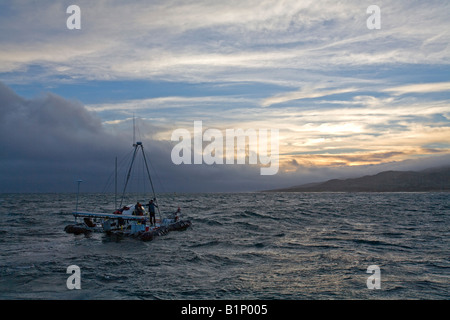 Algalita Junk raft sails from Long Beach to Hawaii to bring attention to the plastic debris situation in the North Pacific Gyre Stock Photo