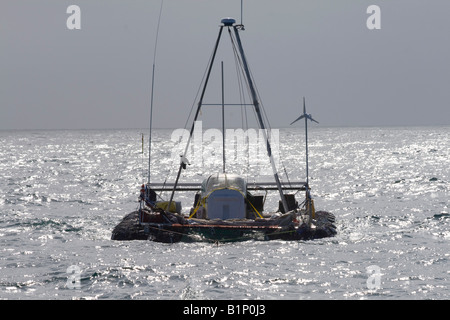 Algalita Junk raft sails from Long Beach to Hawaii to bring attention to the plastic debris situation in the North Pacific Gyre Stock Photo