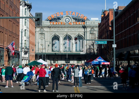 Crowd in front of Union Station at a big event in Downtown Denver Stock Photo