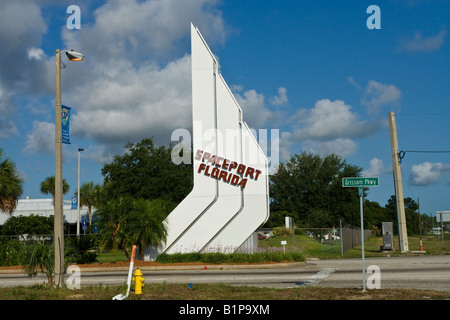 Entrance Sign to Spaceport Florida in Titusville Florida USA Stock Photo