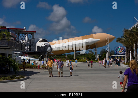 Space Shuttle, External Tank and Rocket Boosters Display at the John F Kennedy Space Center in Cape Canaveral Florida Stock Photo