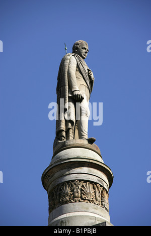 City of Glasgow, Scotland. Monument to the Scottish novelist Sir Walter Scott on top of a column in Glasgow’s George Square. Stock Photo