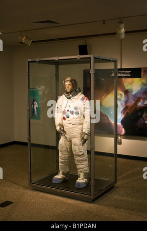 Astronaut Display of a Real NASA Astronaut Spacesuit at Kennedy Space Center in Cape Canaveral Florida USA Stock Photo