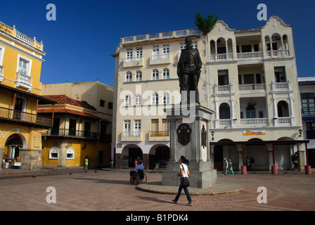 San Pedro de Heredia statue in the Plaza de los Coches, Cartagena de Indias, Colombia, Bolivar Department, South America Stock Photo