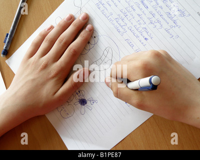 student doodling in language class Stock Photo