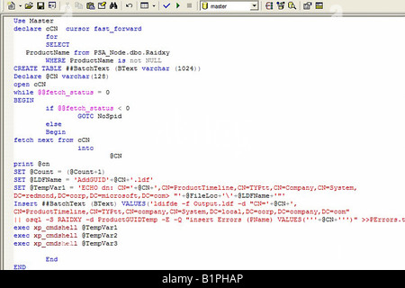 Transact SQL ( Structured Query Language ) in Microsoft Query Analyzer Stock Photo