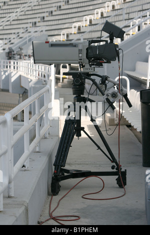 broadcasting camera and stadium seats tiers empty detail from athens olympic stadium Stock Photo