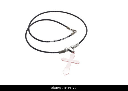 Necklace with crucifix on white background Stock Photo