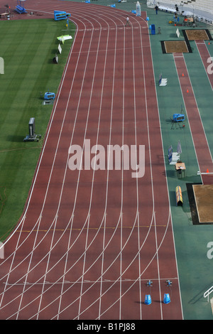stadium houndred meters sports track lanes and long jump detail from athens greece olympic stadium Stock Photo