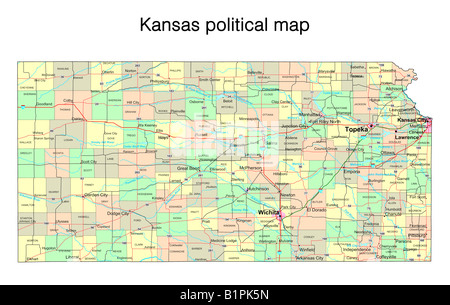 Kansas state political map Stock Photo