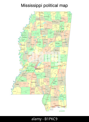 Mississippi state political map Stock Photo