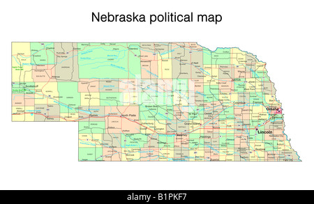 Nebraska state political map Stock Photo