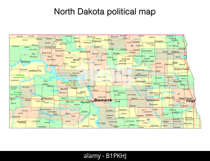 North Dakota state political map Stock Photo