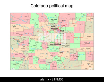 Colorado state political map Stock Photo