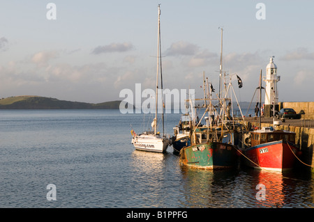The outer quay at Mevagissey Harbour, Cornwall in summer evening light Stock Photo