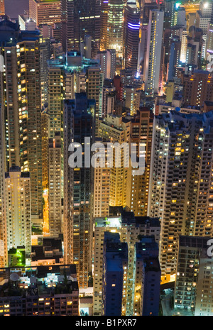 Evening view of residential and commercial highrise buildings in Mid Levels Central Hong Kong Island, Hong Kong. Stock Photo
