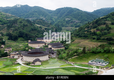 China Fujian Province Hakka Tulou round earth buildings on the Unesco World Heritage Site July 2008 Stock Photo