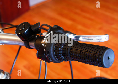 Shimano Geared Bicycle handlebar, close up Stock Photo