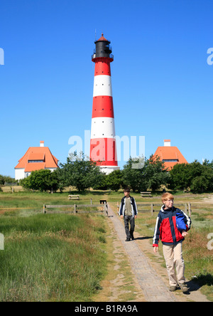 Westerhever lighthouse, North Sea Coast, Northern Germany Stock Photo