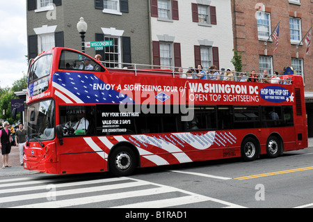 A double decker touring bus in Georgtown, Washington, DC, United States of America Stock Photo