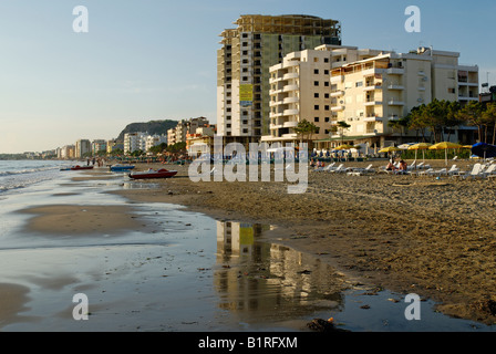 Hotels and restaurants on Durres Beach, Albania, Europe Stock Photo