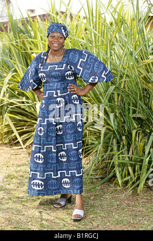 Woman modelling a self-made dress, Bafut, Cameroun, Africa Stock Photo