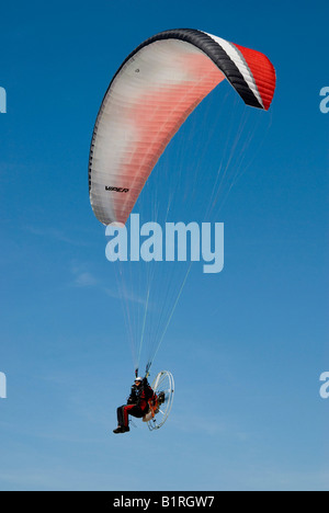 Motorised paraglider at the beach in Platja des Trenc, Majorca, Balearic Islands, Spain, Europe Stock Photo