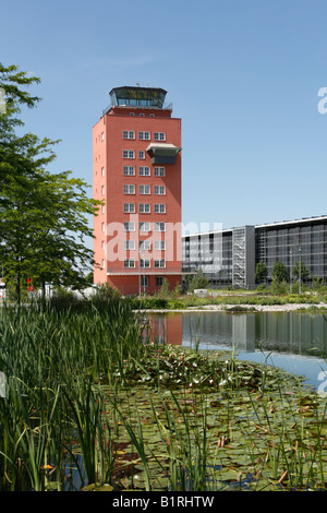 Former Tower of the old airport, New Munich Trade Fair Centre, Riem, Munich, Bavaria, Germany, Europe Stock Photo