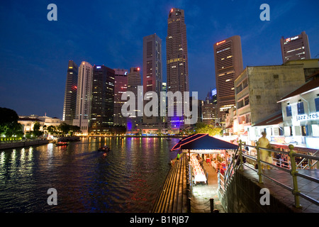 Financial District and Boat Quay on the Singapore River, Singapore, Southeast Asia Stock Photo