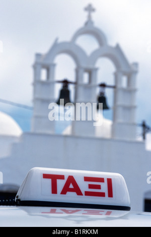 Taxi sign, Santorini, Cyclades, Greece Stock Photo