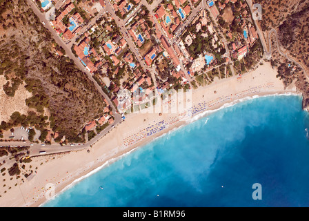 Arial view of Oludeniz beach in Turkey from a paraglider Stock Photo