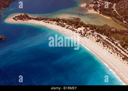 Arial view of Oludeniz beach in Turkey from a paraglider Stock Photo