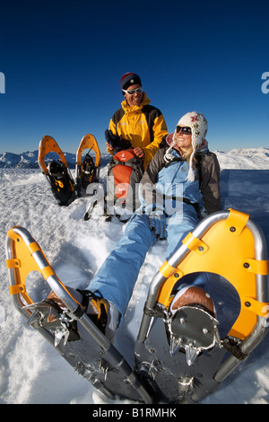 Snowshoe hiking, Weisshorn, Arosa, Graubunden, Switzerland Stock Photo