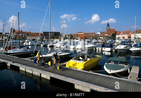 Bikers, port, Waren an der Mueritz, Mecklenburg-Vorpommern, Germany Stock Photo