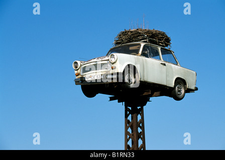 Trabant, stork's nest, Neustrelitz, Mecklenburg-Vorpommern, Germany Stock Photo