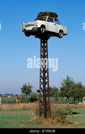 Trabant, stork's nest, Neustrelitz, Mecklenburg-Vorpommern, Germany Stock Photo