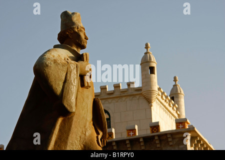 Monument to Alfonso Diogo and the Torre de Belem tower in Mindelo on Sao Vicente Island, Cape Verde Islands, Cape Verde, Africa Stock Photo